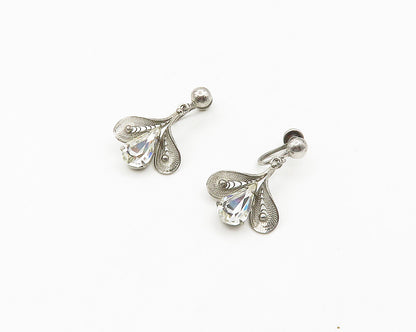 925 Sterling Silver  Vintage Cubic Zirconia Floral Non Pierce Earrings  EG9346