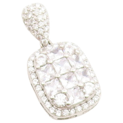 925 Sterling Silver Vintage Pendant Sparkling CZ Geometric Grid Charm  PT26548