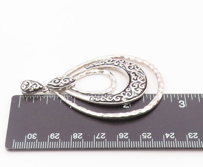 925 Sterling Silver  Shiny Graduated Tear Drop Hammered Swirl Pendant  PT13375