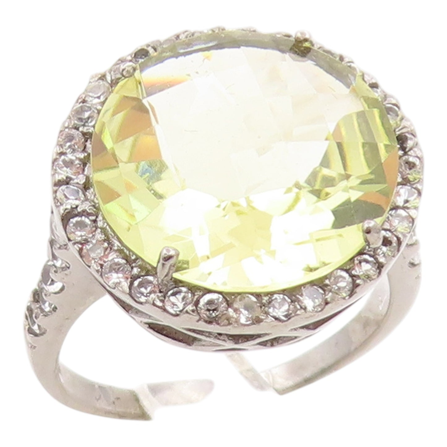 925 Sterling Silver Vintage Ring Faceted Quartz Halo CZ Band  Sz 7.5  RG35738