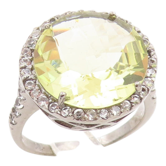925 Sterling Silver Vintage Ring Faceted Quartz Halo CZ Band  Sz 7.5  RG35738
