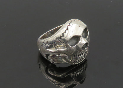 925 Sterling Silver  Vintage Shiny Skeleton Head Biker Ring Sz 9  RG22781
