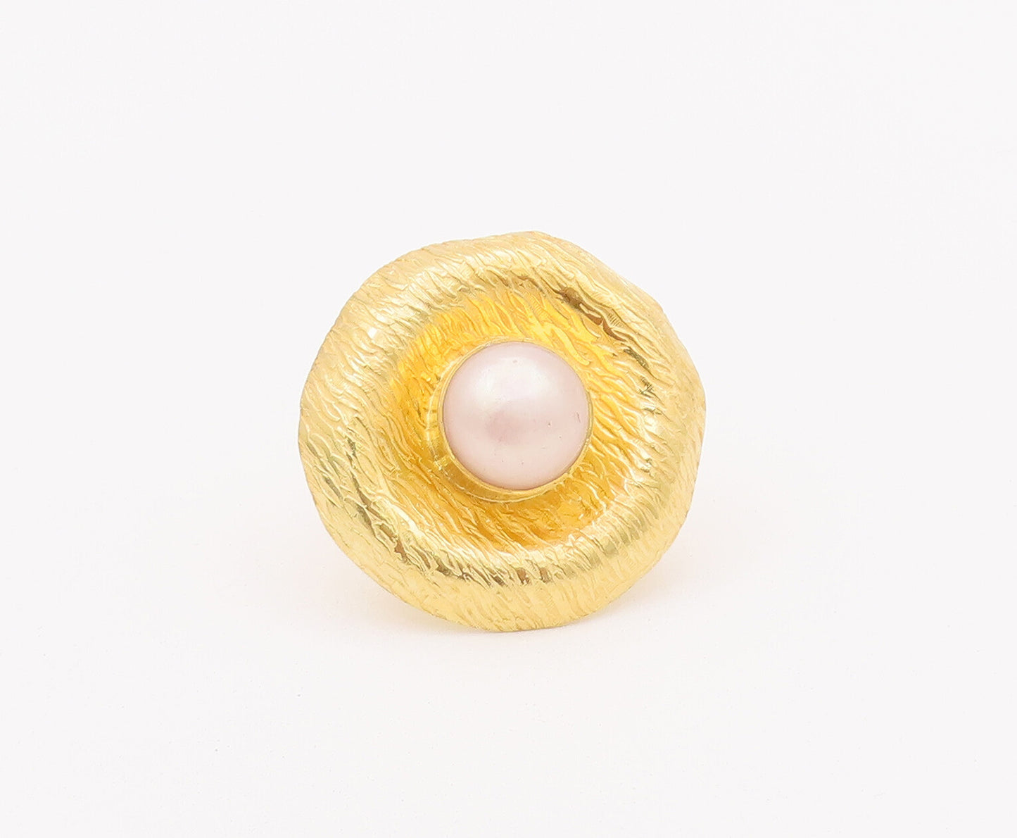 925 Sterling Silver Vintage Ring Gold Plated Grooved Pearl Hat   Sz 5.5 RG28005