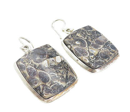 925 Sterling Silver  Vintage Spotted Jasper Square Dangle Earrings  EG3548