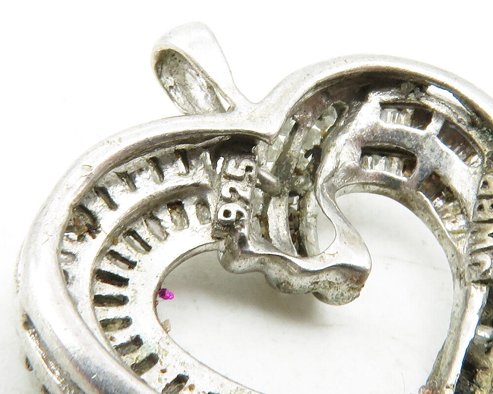 925 Sterling Silver  Genuine Diamonds Open Love Heart Drop Pendant  PT9729