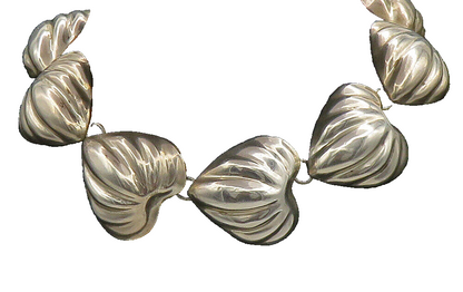 MEXICO 925 Sterling Silver  Vintage Shiny Love Heart Chain Necklace  NE2575
