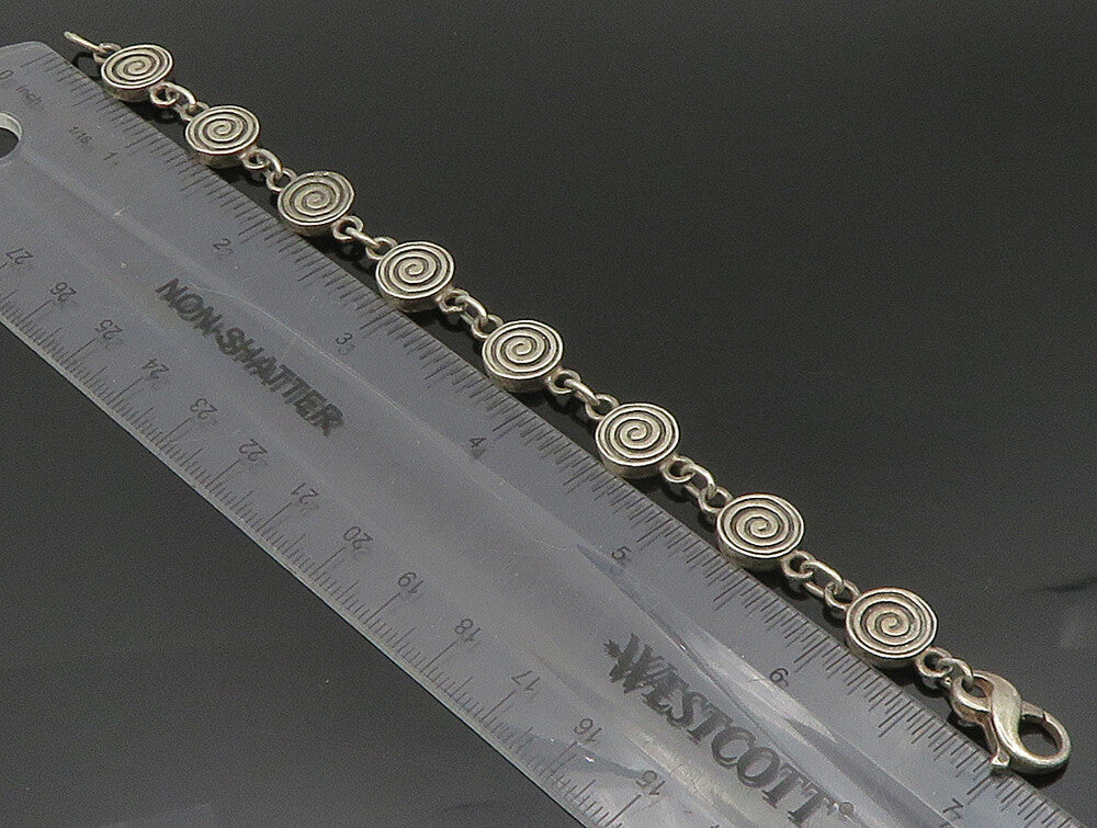 925 Sterling Silver  Vintage Engraved Spiral Pattern Chain Bracelet  BT9405