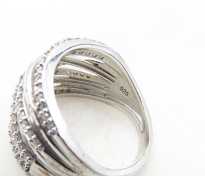 925 Sterling Silver  Shiny Genuine Diamonds Interlaced Band Ring Sz 5  RG9283