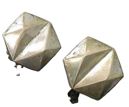 925 Silver & 14K GOLD  Vintage Geometric Shiny Non Pierce Earrings  EG10975