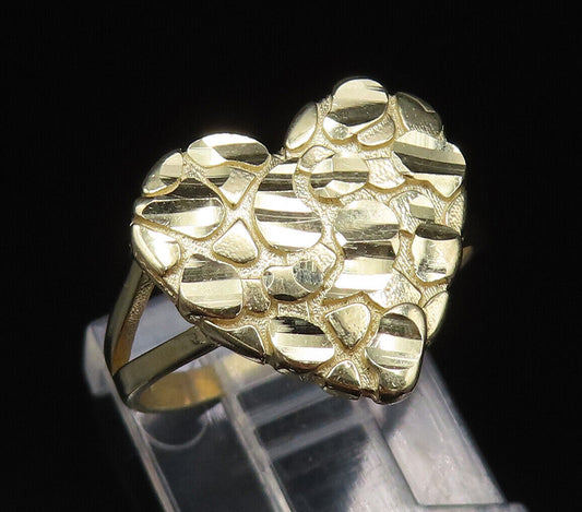 10K GOLD  Vintage Hammered Detail Love Heart Split Shank Ring Sz 6.5  GR501