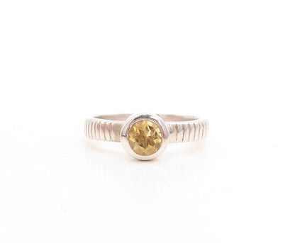 925 Sterling Silver Vintage Ring Round Cut Stackable Citrine  Sz 5.5  RG30080