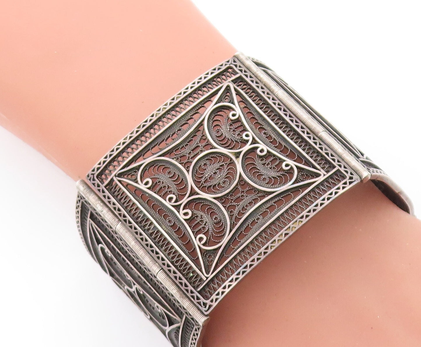 925 Sterling Silver  Vintage Oxidized Ornate Filigree Chain Bracelet  BT2220