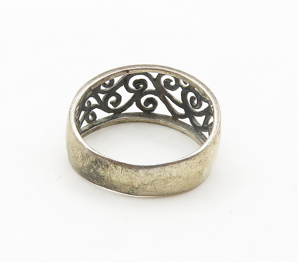 925 Sterling Silver  Vintage Dark Tone Open Swirl Vine Band Ring Sz 8  RG16434