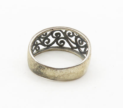 925 Sterling Silver  Vintage Dark Tone Open Swirl Vine Band Ring Sz 8  RG16434