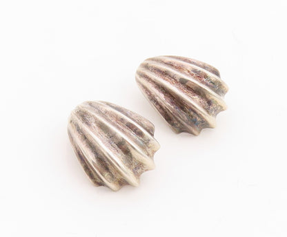 14K Gold 925 Sterling Silver Vintage Earrings BAYANIHAN Puffed Hand Fan EG13229