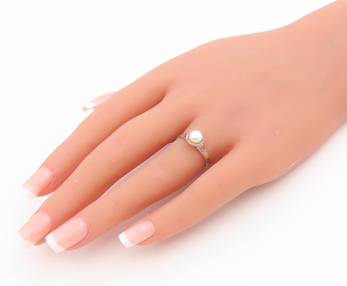 925 Sterling Silver Vintage Ring Elegant Pearl Solitaire Band  Sz 6.5  RG34593