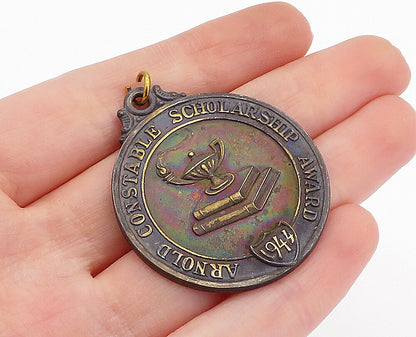 925 Sterling Silver  Vintage Antique Scholarship Medallion Pendant  PT2662