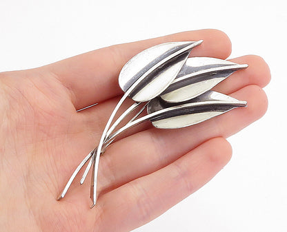 JEWEL ART 925 Silver  Vintage Oxidized Detail Floral Leaves Brooch Pin  BP1716