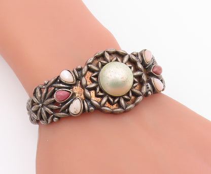 925 Sterling Silver Vintage Bracelet CAROLYN POLLACK Multi Gemstone Cuff BT11968