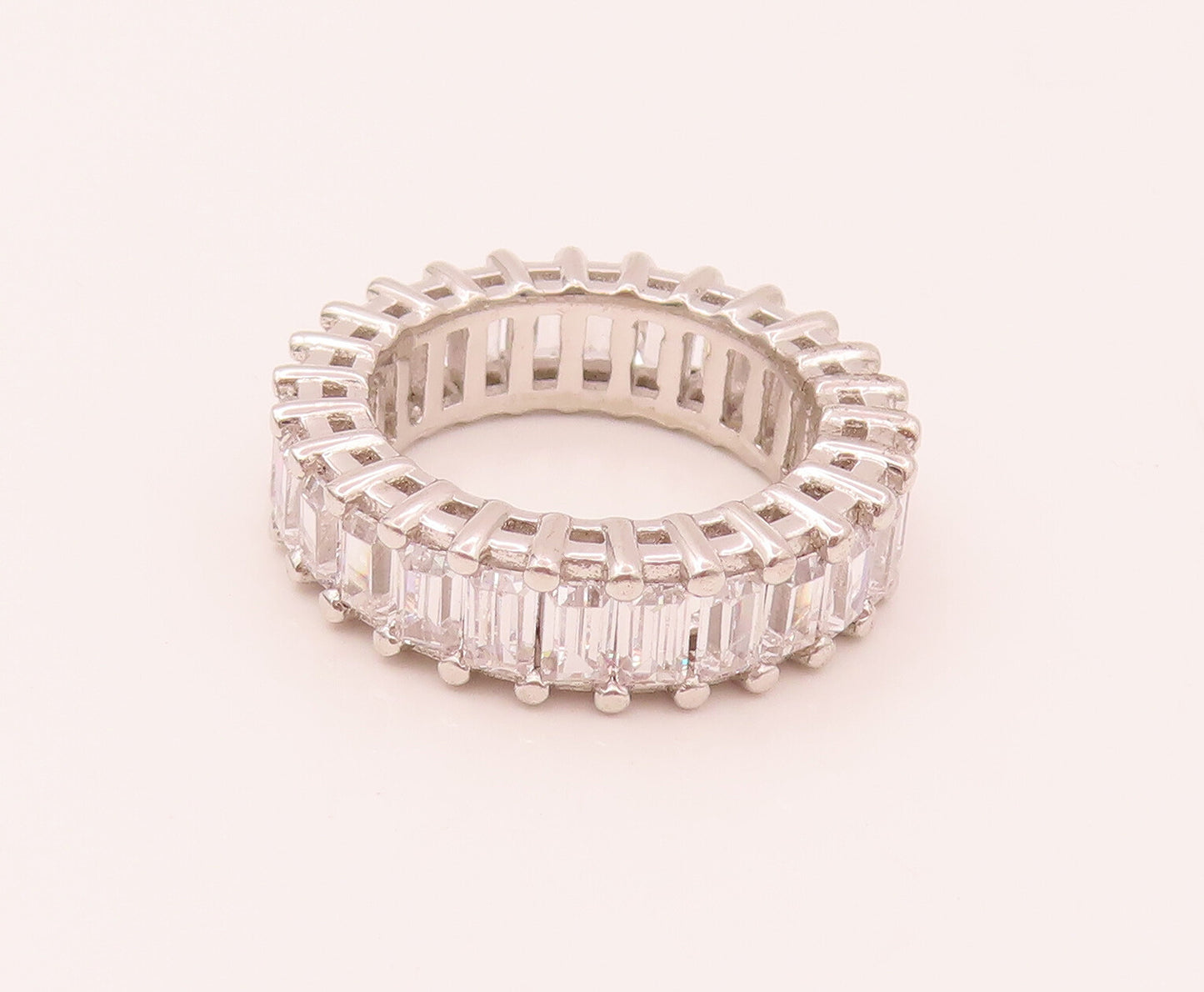 925 Sterling Silver  Vintage 360` Cubic Zirconia Band Ring Sz 5.5  RG26559