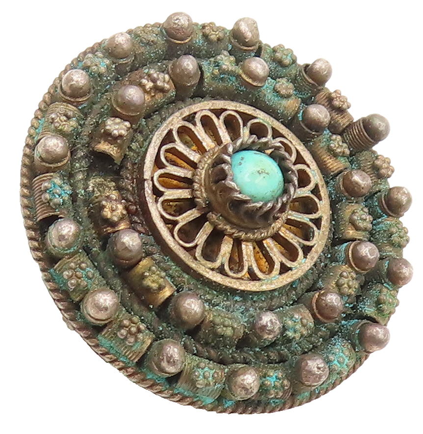 ISRAEL 925 Sterling Silver Vintage Antique Beaded Turquoise Brooch Pin  BP10371