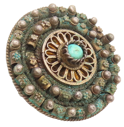 ISRAEL 925 Sterling Silver Vintage Antique Beaded Turquoise Brooch Pin  BP10371