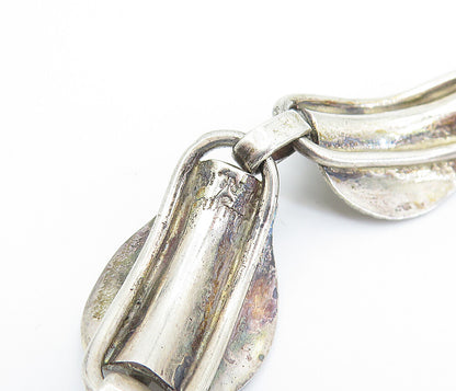 925 Sterling Silver  Vintage Modernist Floral Leaf Link Chain Bracelet  BT3325