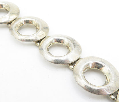 MEXICO 925 Sterling Silver  Vintage Shiny Circle Link Chain Bracelet  BT1610