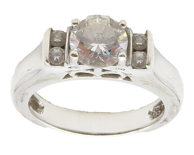 925 Sterling Silver  Shiny Cubic Zirconia Solitaire Accent Ring Sz 6  RG15341