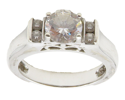 925 Sterling Silver  Shiny Cubic Zirconia Solitaire Accent Ring Sz 6  RG15341