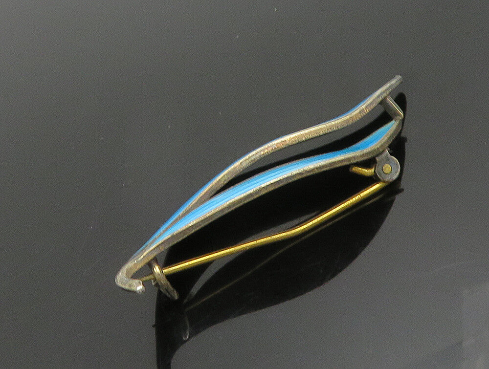 AKSEL HOLMSEN NORWAY 925 Silver  Vintage Guilloche Enamel Brooch Pin  BP9509