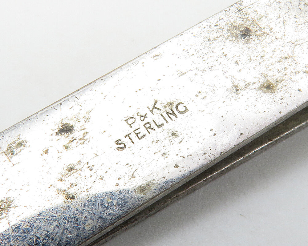 925 Sterling Silver  Vintage Shiny Etched Detail Dark Tone Tie Clip  TR2049