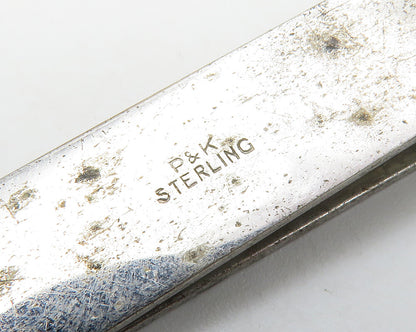 925 Sterling Silver  Vintage Shiny Etched Detail Dark Tone Tie Clip  TR2049