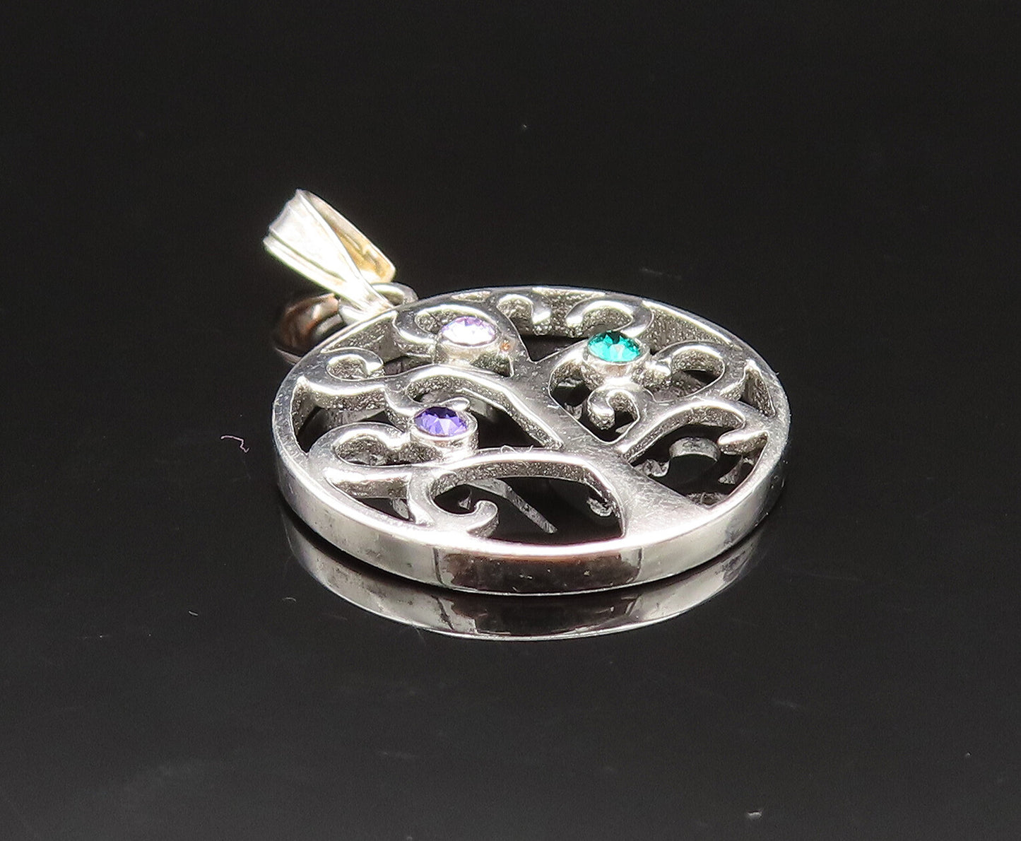 925 Silver  Vintage Amethyst Kunzite & Emerald Tree Of Life Pendant  PT21152