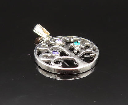 925 Silver  Vintage Amethyst Kunzite & Emerald Tree Of Life Pendant  PT21152