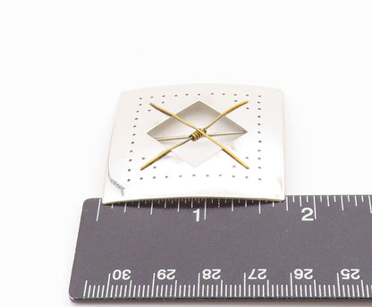 925 Sterling Silver Vintage Brooch Gold Plated Geometric Crossed Paths BP11788