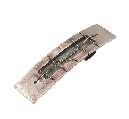 925 Sterling Silver  Vintage Modernist Rectangular Wired Plate Pendant PT22189