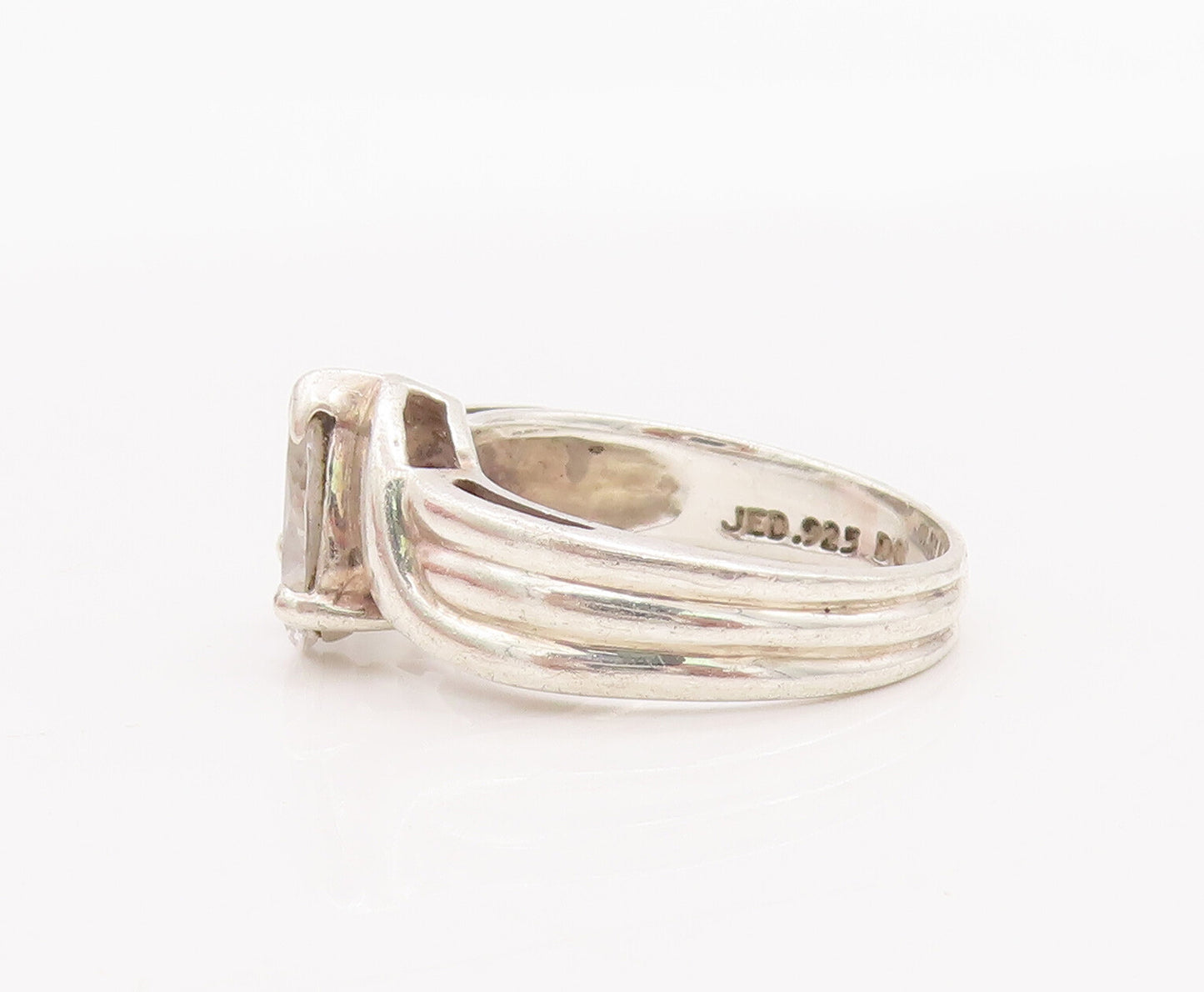 925 Sterling Silver Vintage Ring Solid Carved Drop Cut CZ  Sz 6.5  RG28307