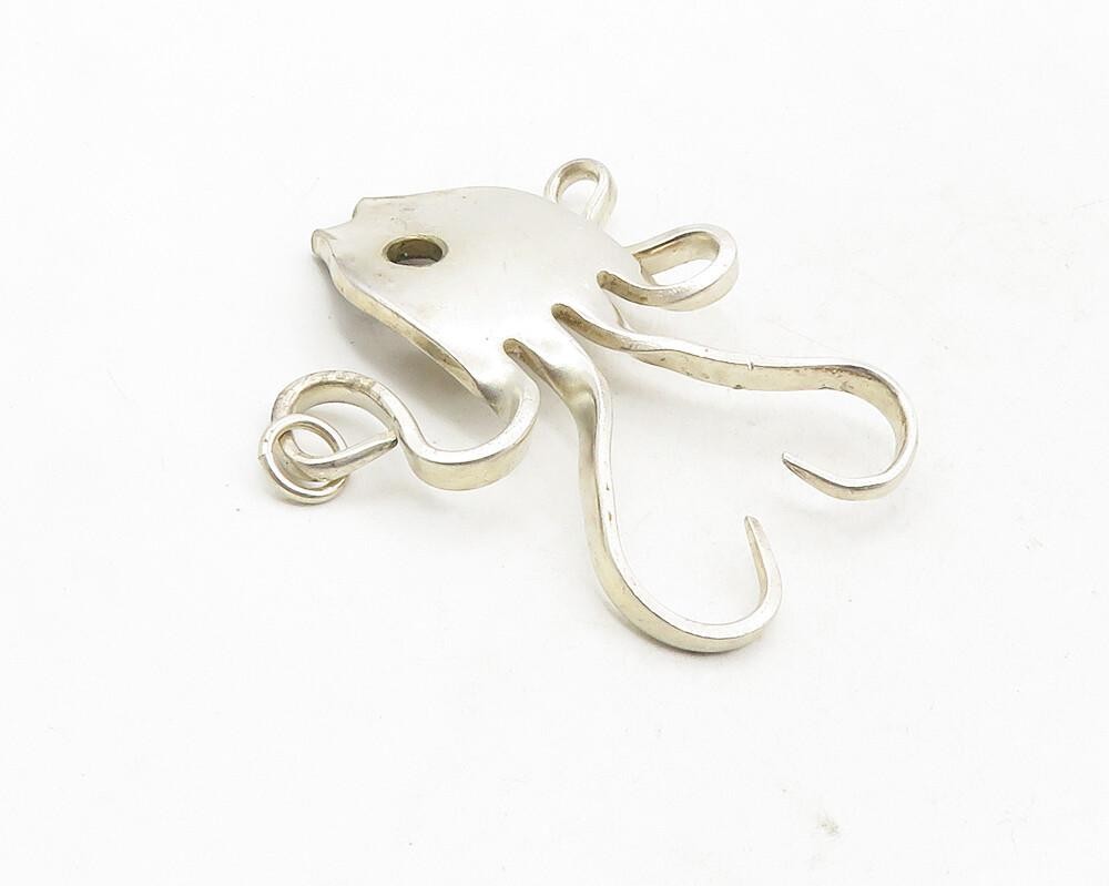 925 Sterling Silver  Vintage Shiny Modernist Fish Motif Drop Pendant  PT7661
