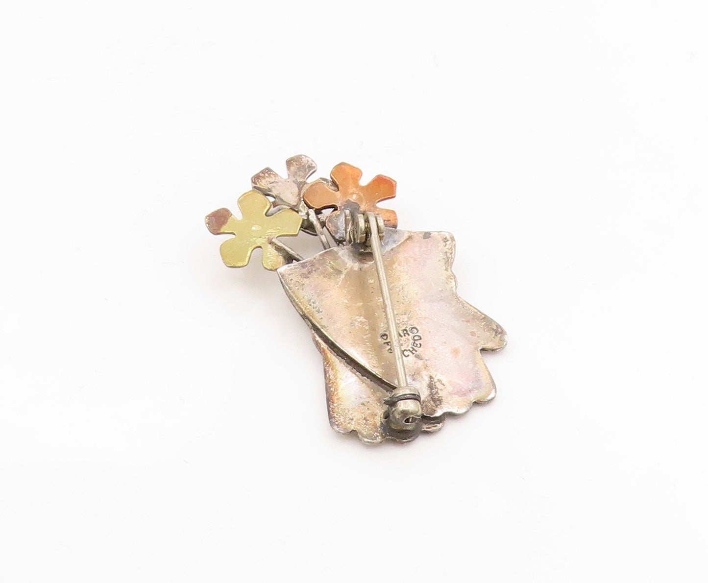 925 Sterling Silver Vintage Brooch FAR FETCHED Floral Garden Gloves Pin  BP12128
