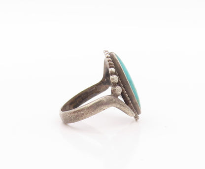 925 Sterling Silver Vintage Ring SOUTHWESTERN Antique Turquoise Sz 6 RG32545