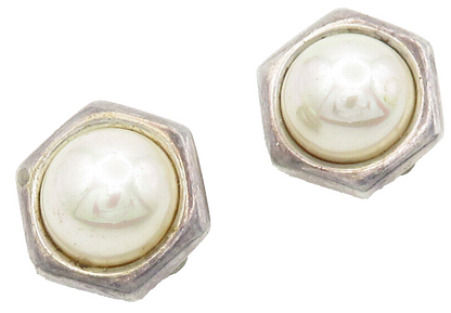 BARRA 925 Sterling Silver  Vintage Pearl Dome Non Pierce Earrings  EG7557