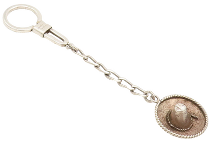 MEXICO 925 Sterling Silver  Vintage Solid 3D Cowboy Hat Roped Keychain  TR3562