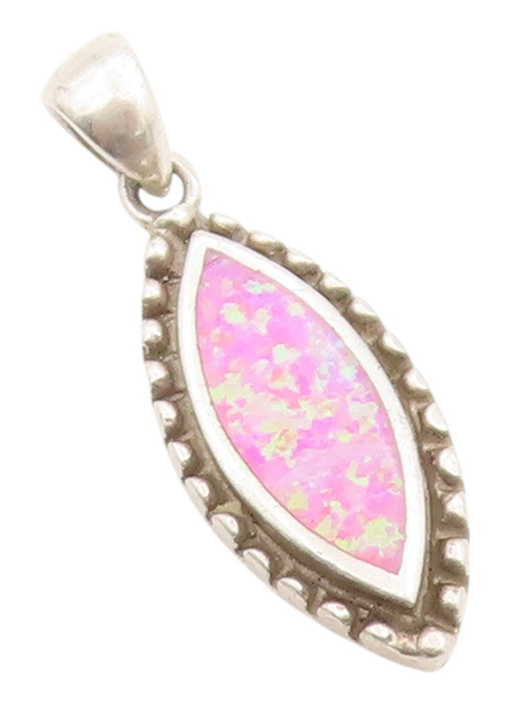 925 Sterling Silver Vintage Pendant Marquise Shape Pink Opal  PT24697