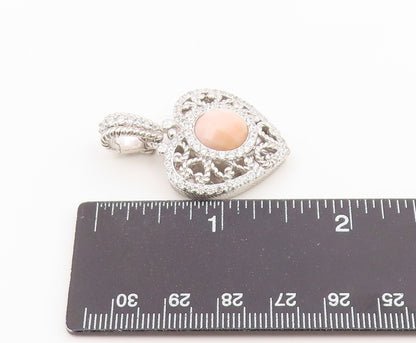 925 Sterling Silver Vintage Pendant JUDITH RIPKA Pink Chalcedony Heart  PT26410