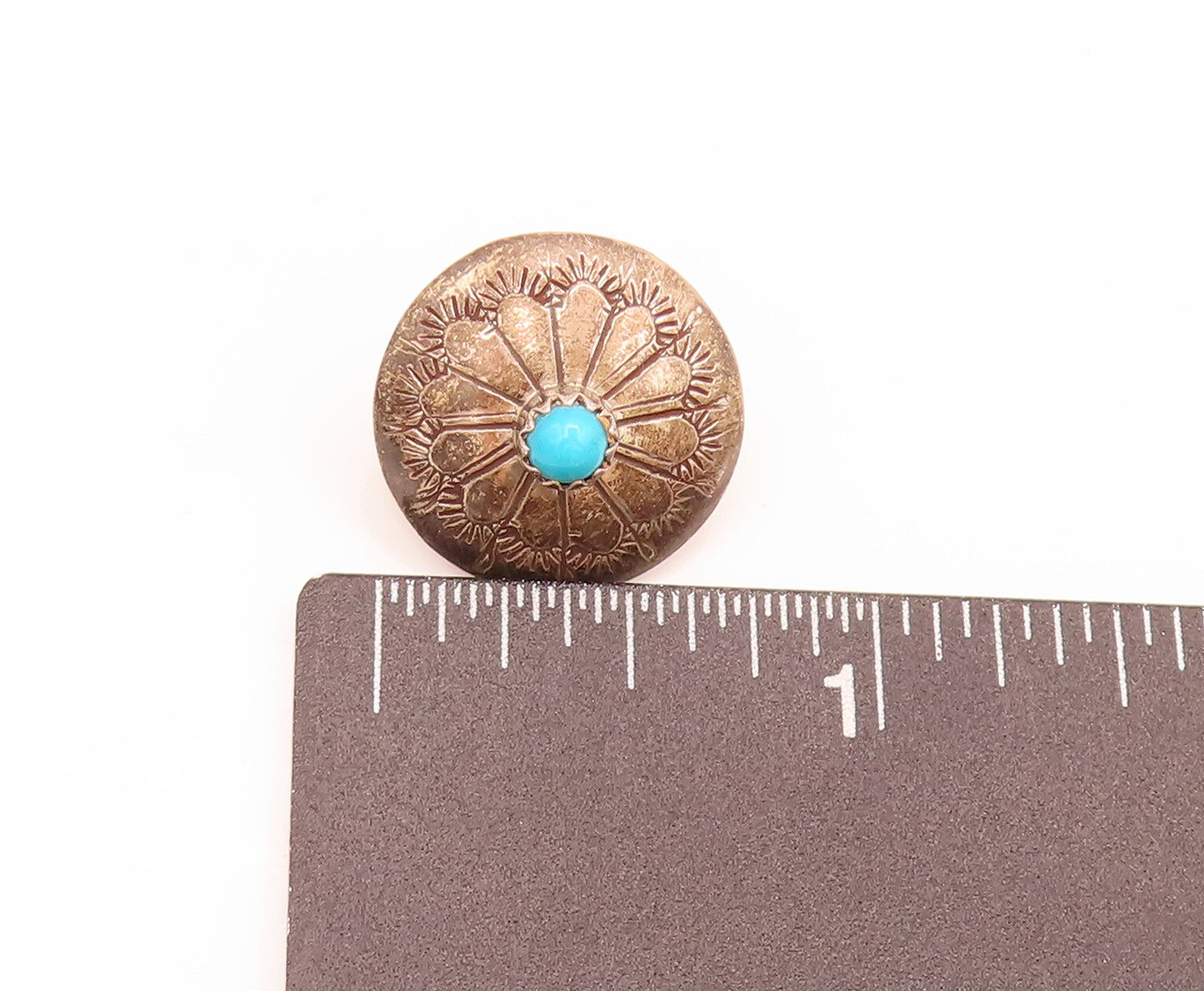 NAVAJO 925 Silver  Vintage Carved Floral Design & Turquoise Earrings  EG12438