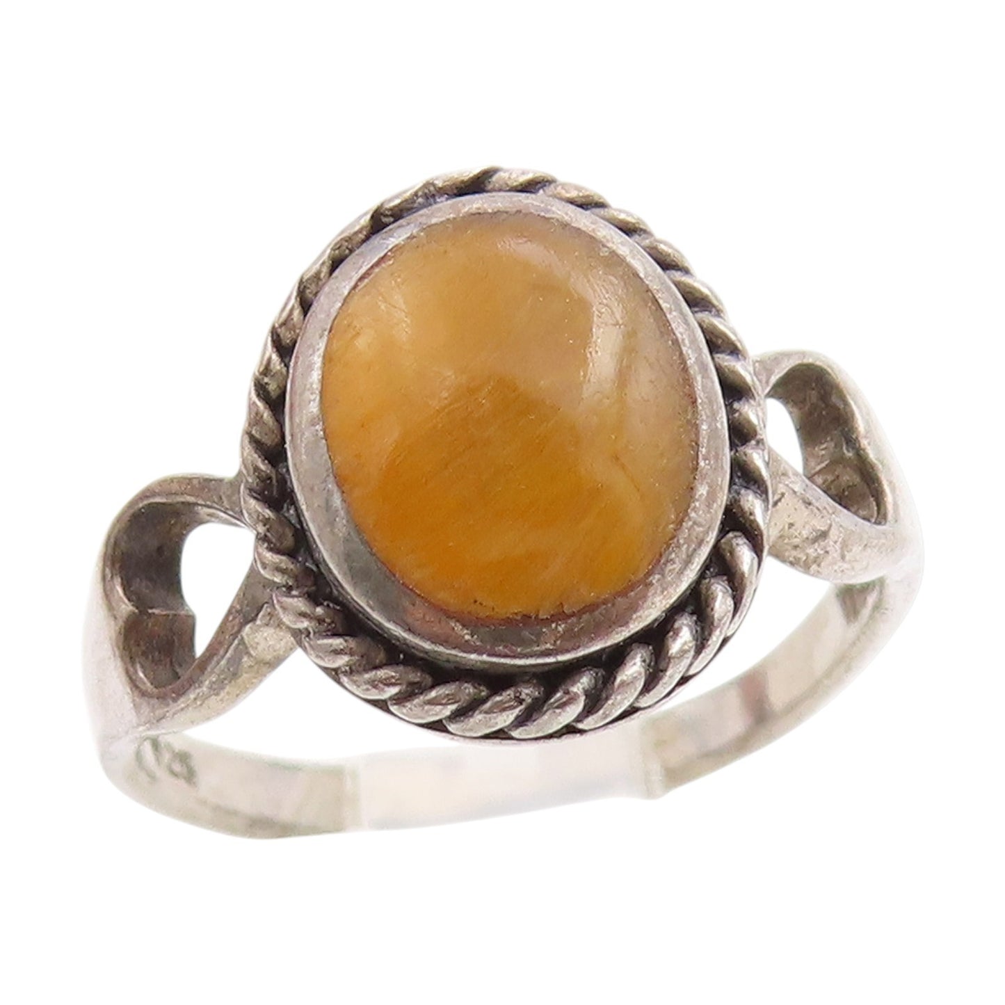 925 Sterling Silver Vintage Ring Tiger's Eye Love Hearts Cut Out  Sz 6  RG33794