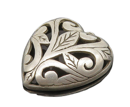 JEZLAINE 925 Silver  Vintage Floral Leaf Love Heart Dome Pendant  PT12584
