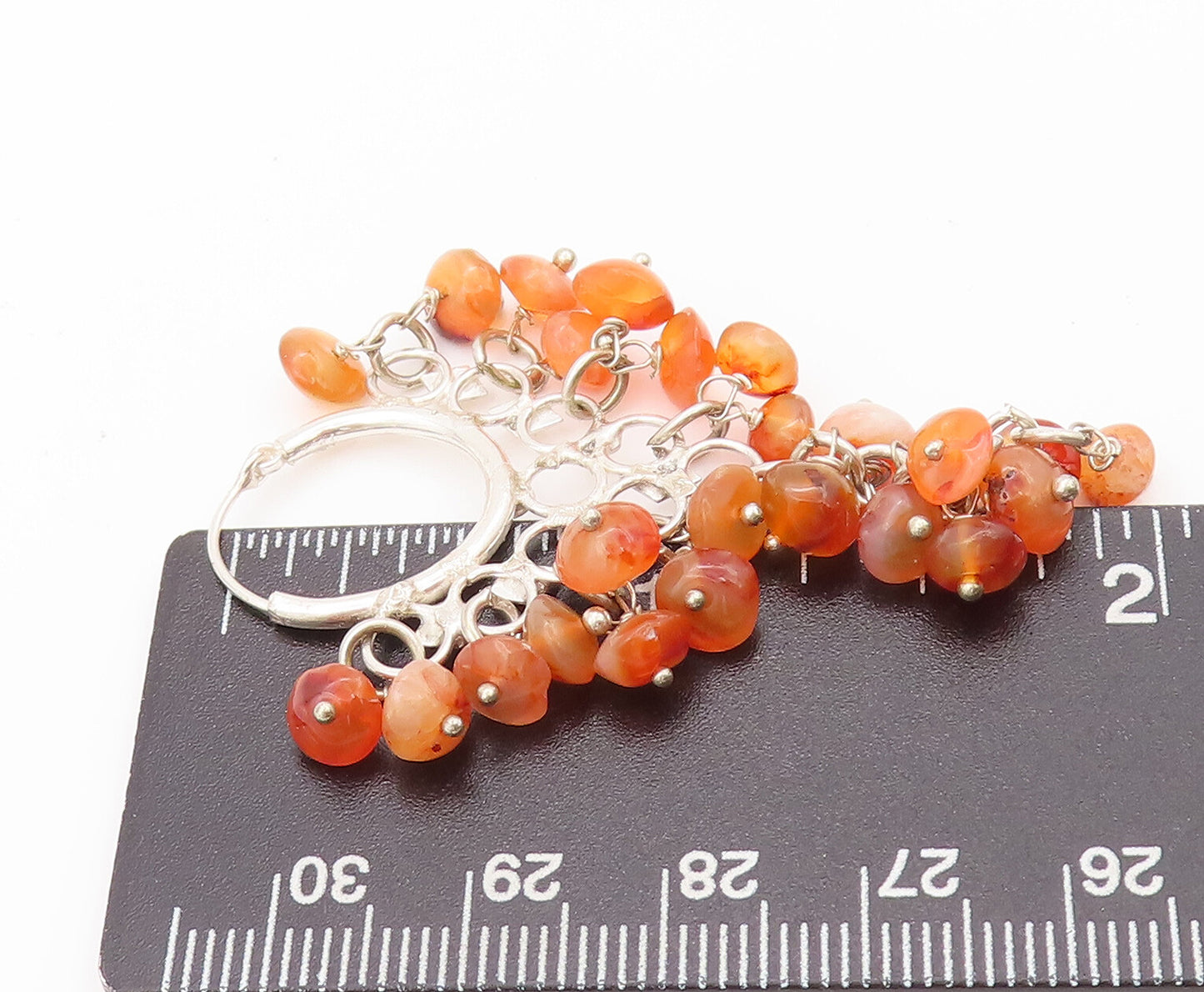 925 Sterling Silver Vintage Earrings Carnelian Beads Chandelier Hoops  EG12806