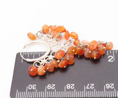 925 Sterling Silver Vintage Earrings Carnelian Beads Chandelier Hoops  EG12806